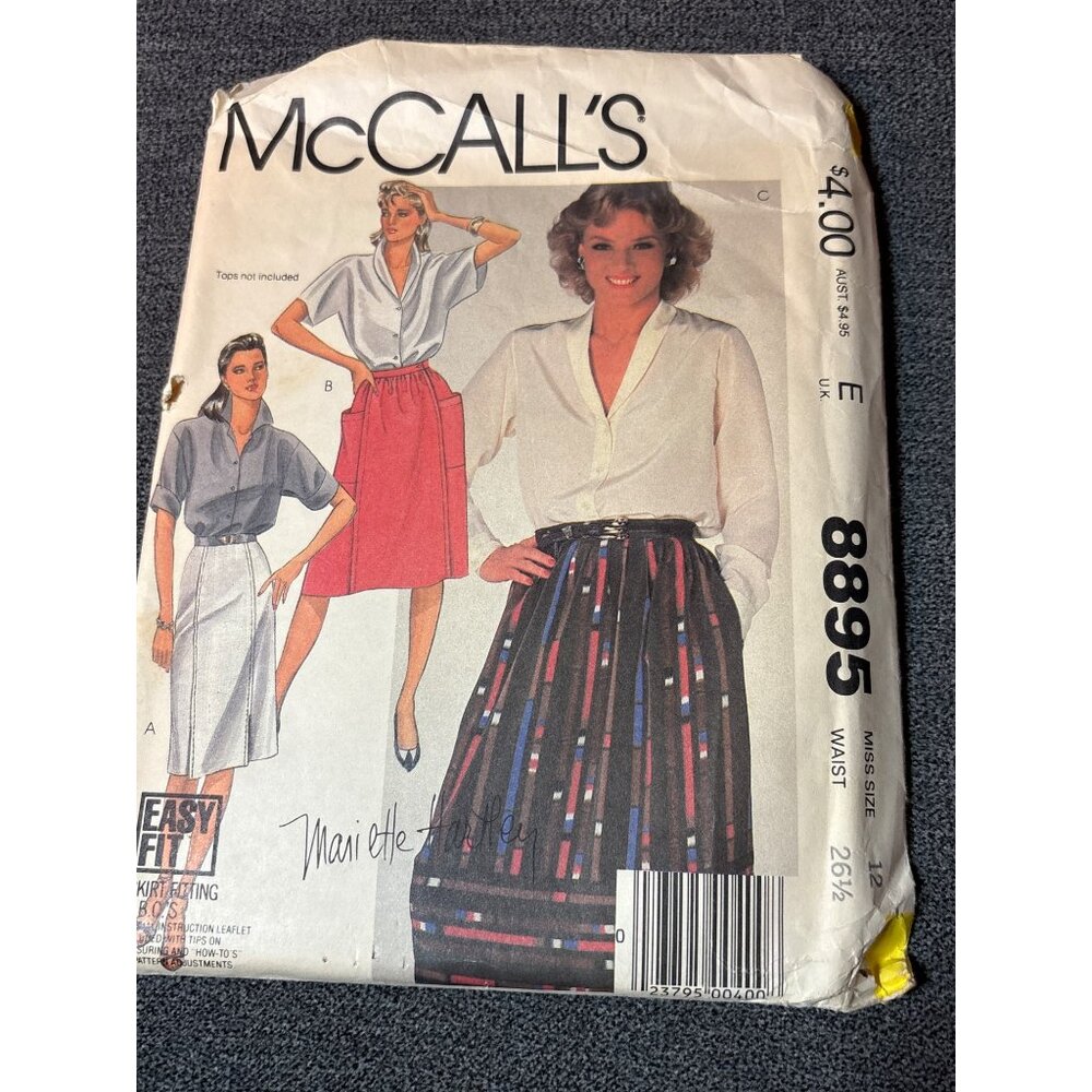 Vintage McCalls 8895 Easy Fit Skirt Sewing Pattern Miss Size 12 1984 Uncut